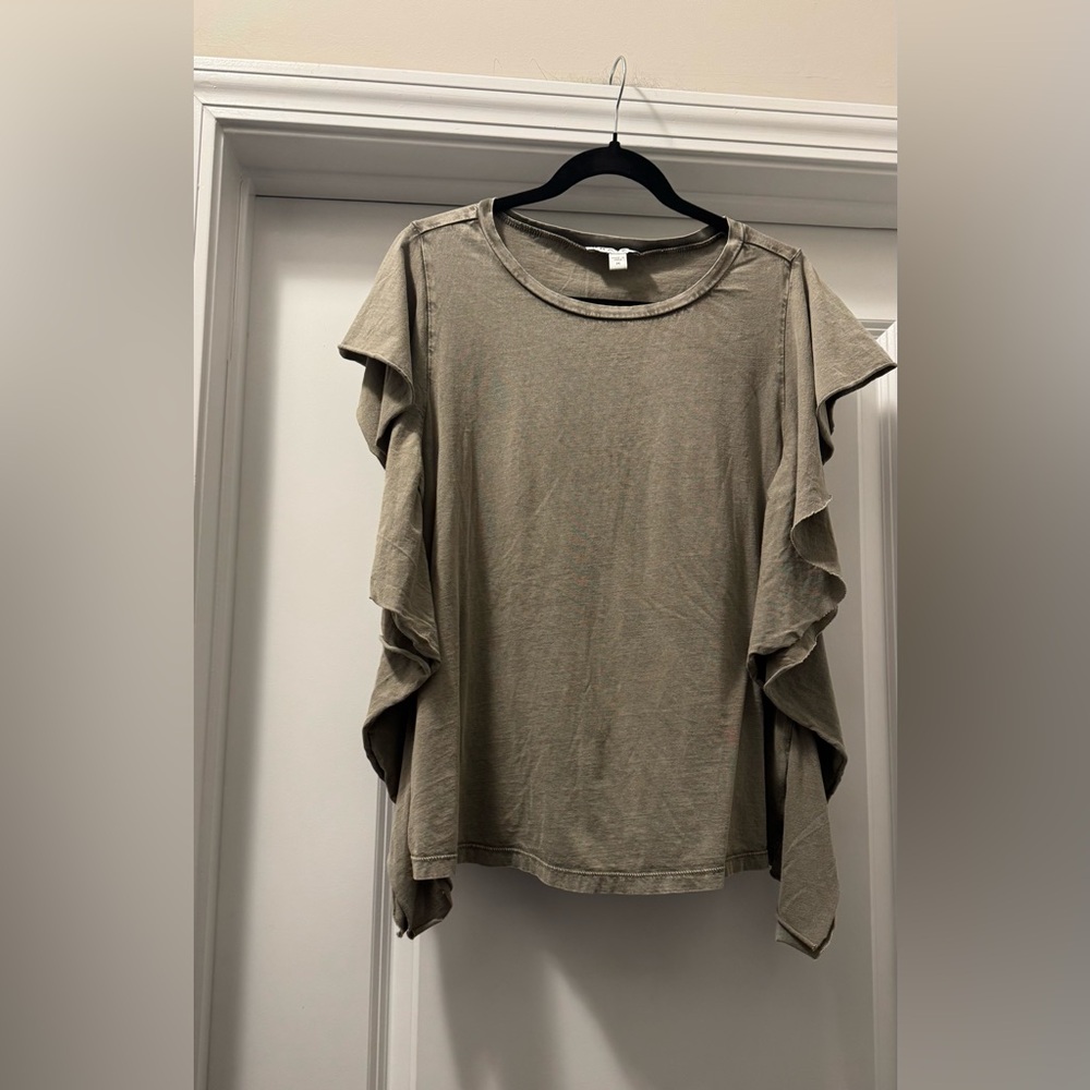Ruffled Taupe Short Sleeve Tee